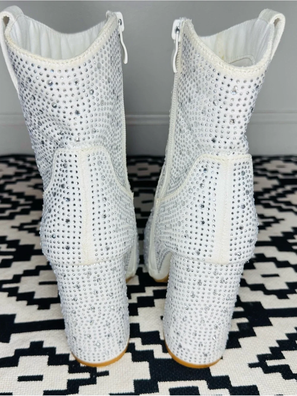 White Crystal-Embellished Women's Ankle Boots